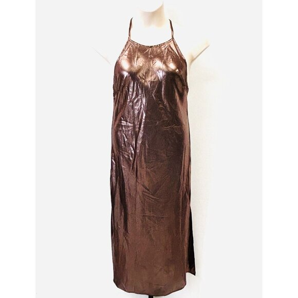 Free People Intimately Metallic Slip Dress Size M Sunset Shimmer Bronze Midi NWT - Picture 1 of 14